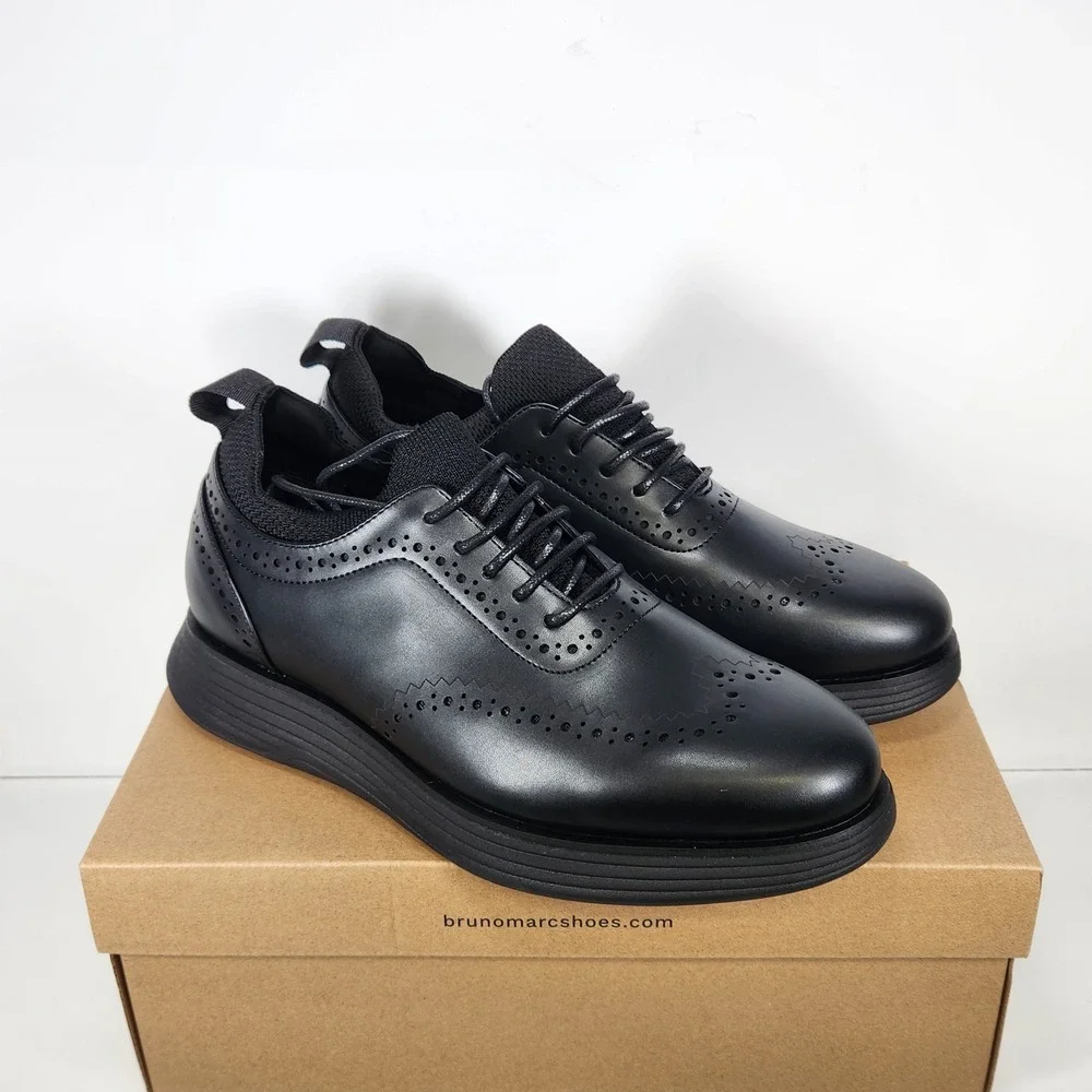 Bruno Marc Oxford Sneakers Mens Size 8 All Black Wingtip Brogue Hybrid Shoes